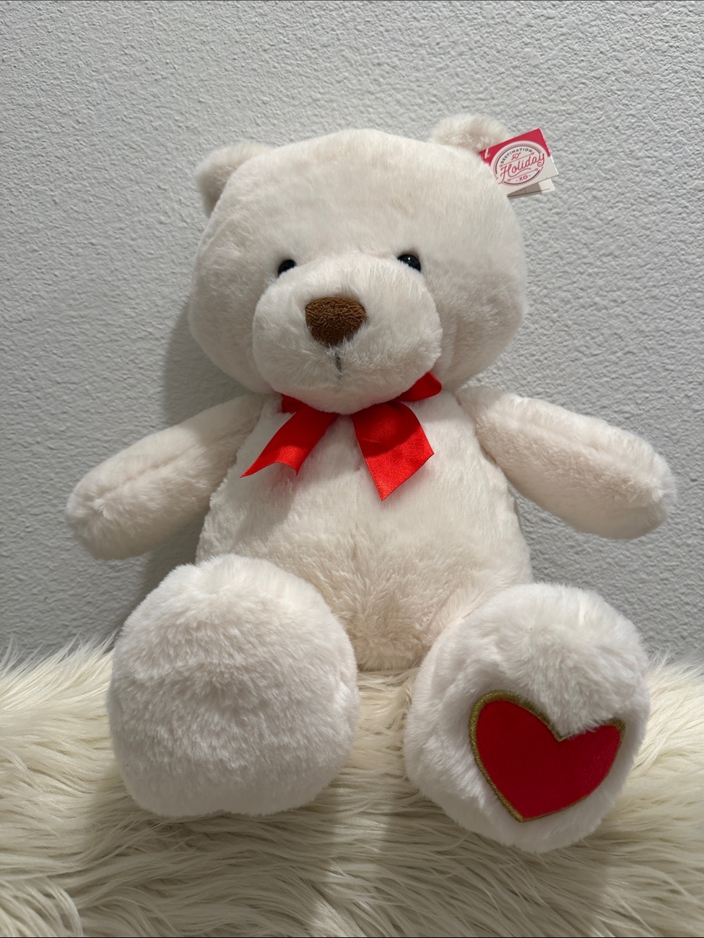 Plush White Teddy Bear with Red Heart & Bow Valentine's Day Large Stuffed Animal